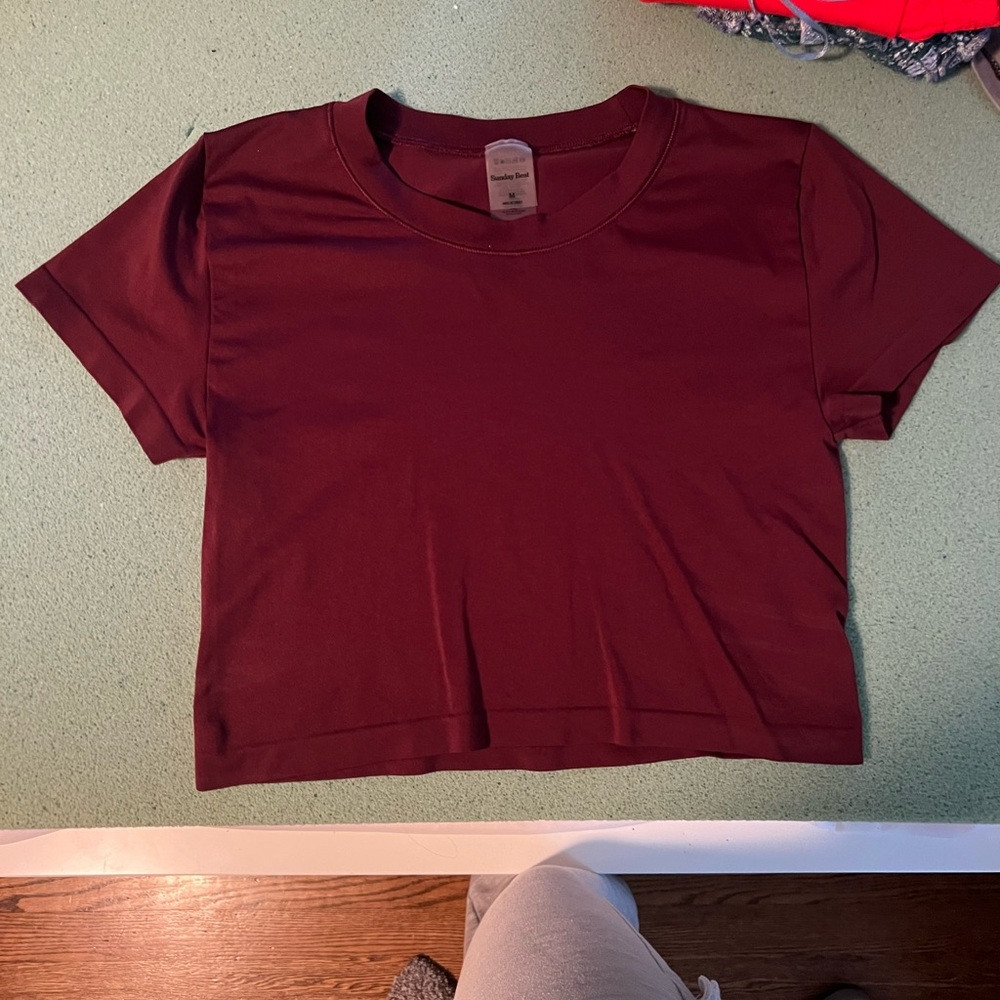 Aritzia burgundy crop top super soft